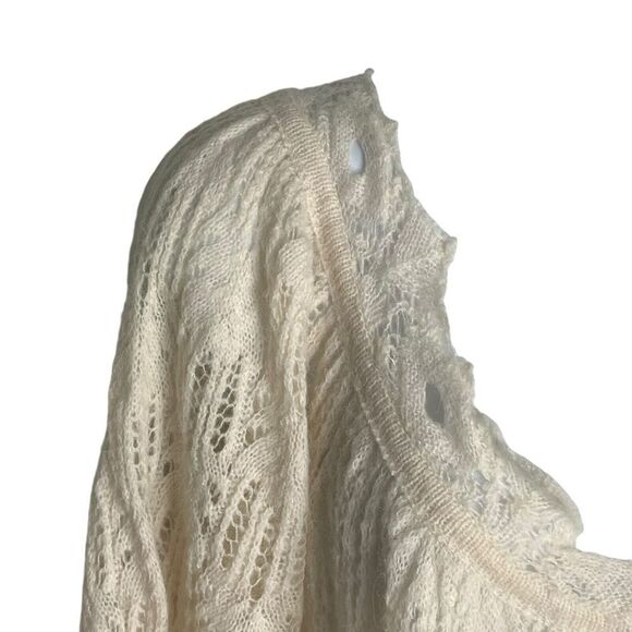 Free People Size S/P Crochet Lace Tunic Sweater Delicate Wool Angora Cream - Picture 4 of 10